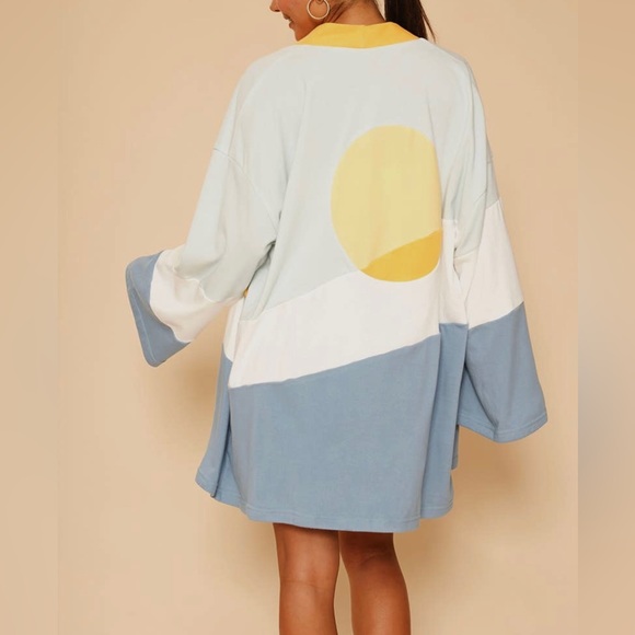 Terry Cloth Robe Retro Sunset Motif Bathrobe Multi Color Brand New Never Used - Picture 2 of 8